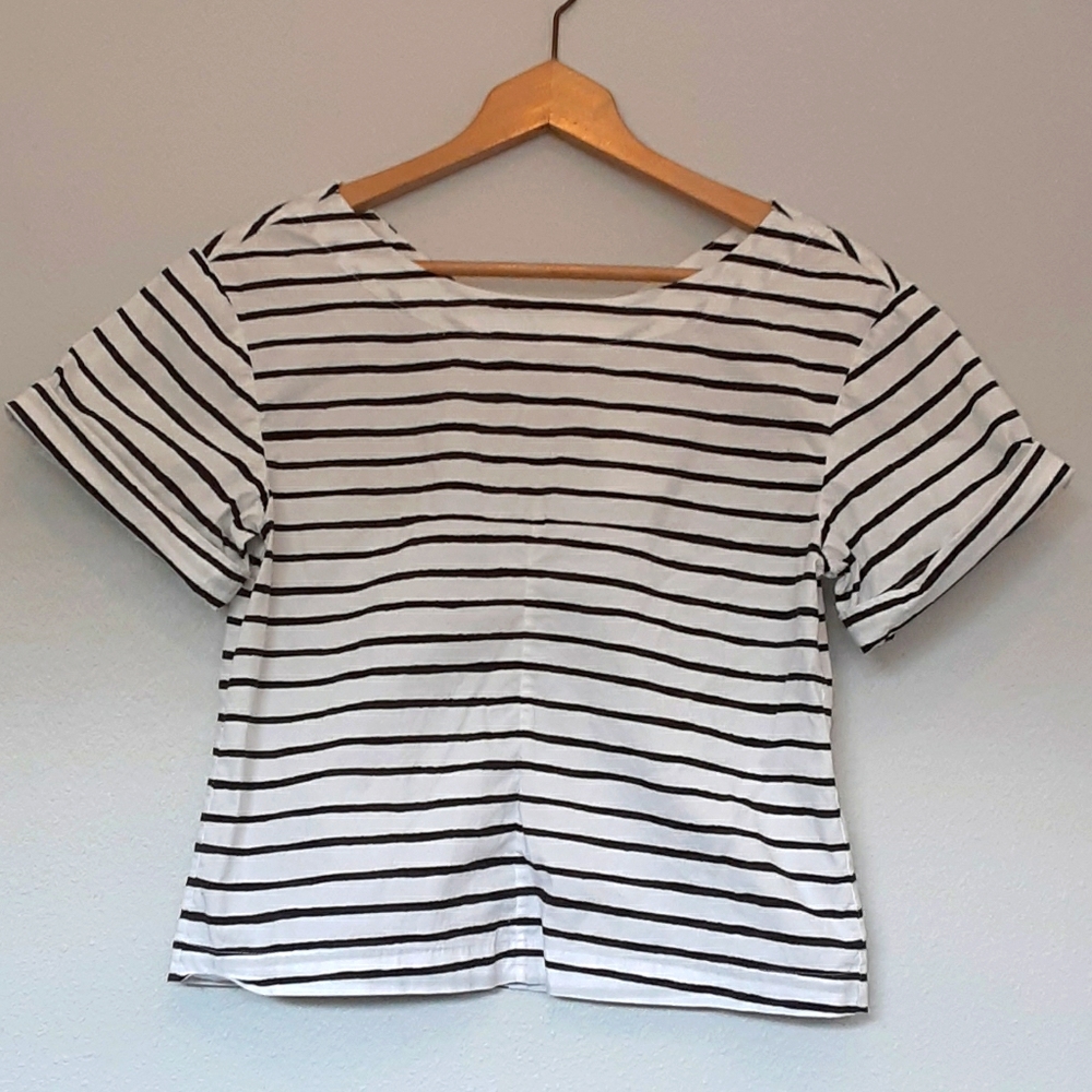 J. Crew Striped Boat Neck Crop Top